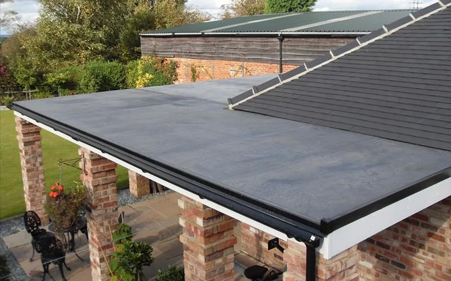 A rubber (EPDM) flat roof on a brick extension
